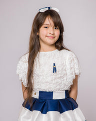 Ensemble Élégante Blanc Bleu Royal pour fille