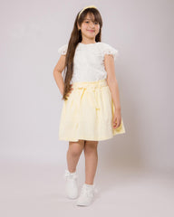 Ensemble pour fille – Blanc Dentelle & Jaune Pastel