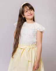 Ensemble pour fille – Blanc Dentelle & Jaune Pastel