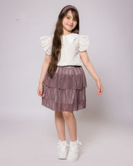 Ensemble pour fille Raffiné – Haut fleuri & Jupe