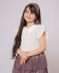 Ensemble pour fille Raffiné – Haut fleuri & Jupe