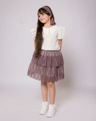 Ensemble pour fille Raffiné – Haut fleuri & Jupe