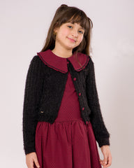 Ensemble Fille - Robe Bordeaux & Gilet Noir