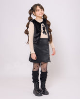 Ensemble Fille Noir & Biege avec gilet en Fourrure