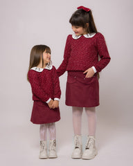 Ensemble Fille Rouge Bordeaux & Jupe Élégante