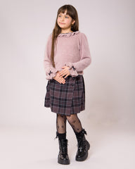 Ensemble Fille Rose & Jupe Carreaux