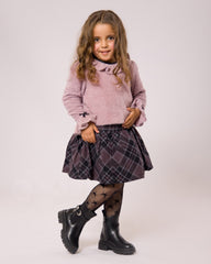 Ensemble Fille Rose & Jupe Carreaux