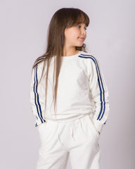 Survette Sporty – Blanc avec Rayures Marines pour fille