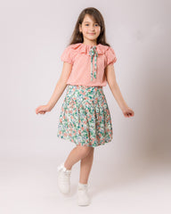 Ensemble Jupe chemise rose pour fille