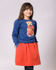 Ensemble Fille Pull Bleu & Jupe Orange