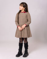 Robe Fille à Carreaux Beige Grenat