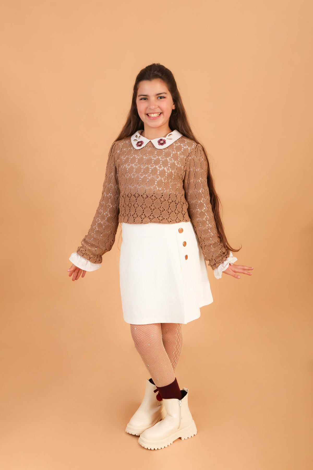 Ensemble Fille Marron & Jupe Blanche