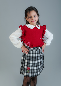 Ensemble Grenat jupe carreaux et chemise pour fille