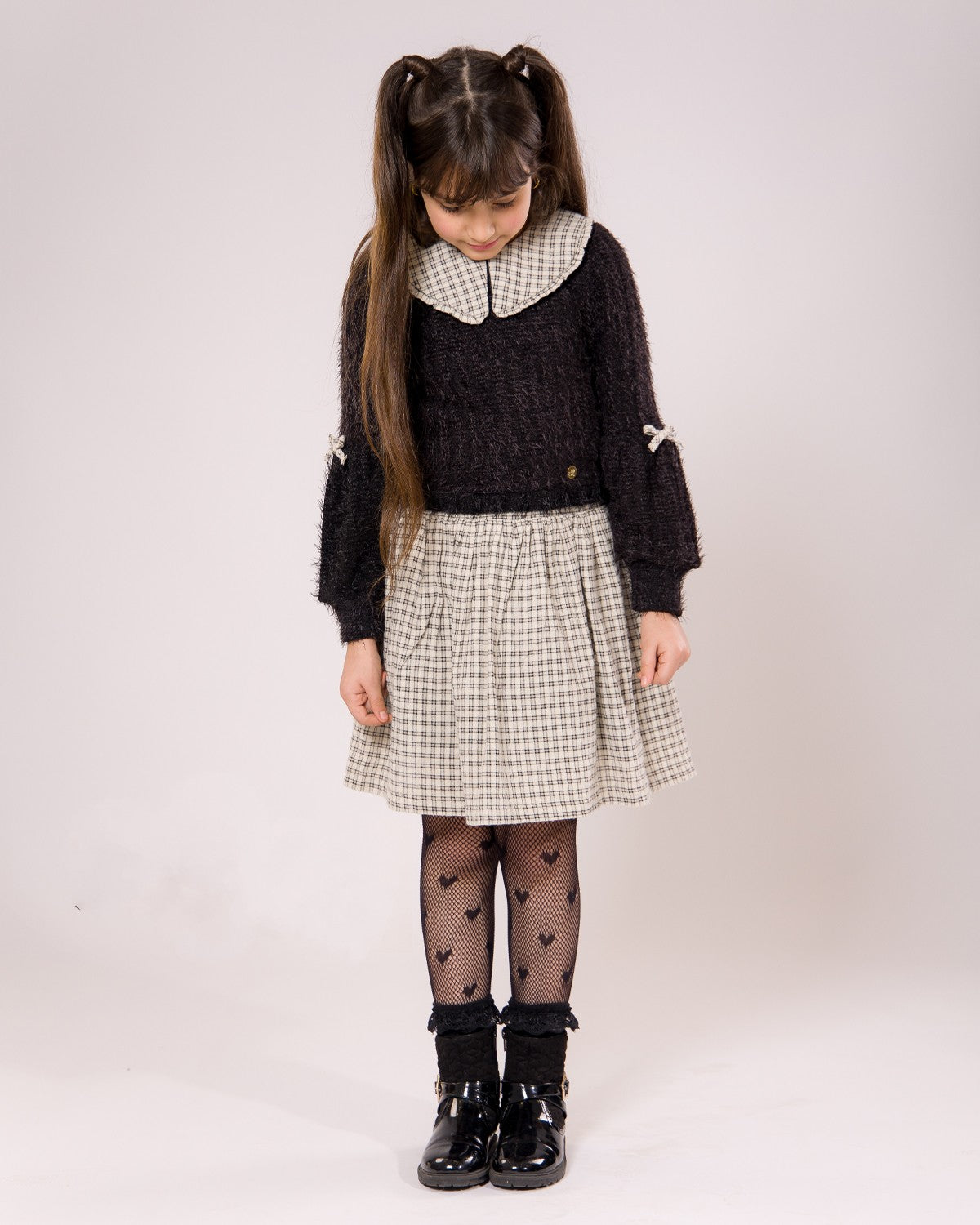 Ensemble Fille Automnal Chic – Noir & Carreaux