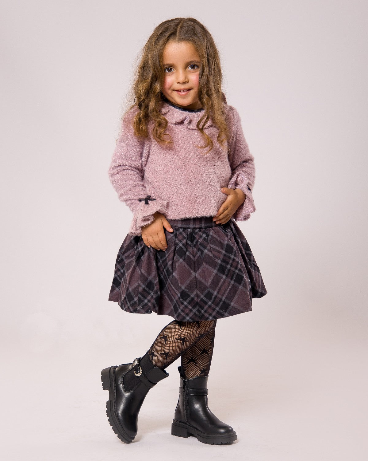 Ensemble Fille Rose & Jupe Carreaux