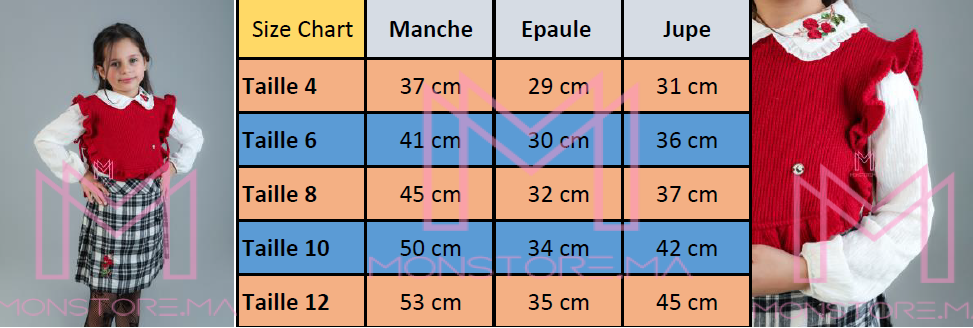 Ensemble Grenat jupe carreaux et chemise pour fille