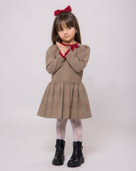 Robe Fille à Carreaux Beige Grenat