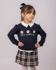 Ensemble Fille Bleu Marine & Jupe à Carreaux