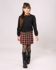 Ensemble Fille Noir & Jupe à Carreaux