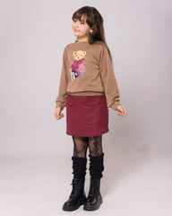 Ensemble Fille Pull Marron & Jupe Bordeaux