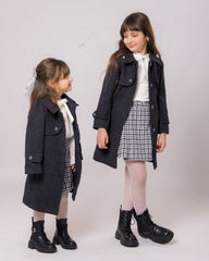 Ensemble plus Manteau 3 pieces Fille Gris & Jupe short Carreaux