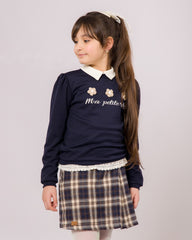 Ensemble Fille Bleu Marine & Jupe à Carreaux