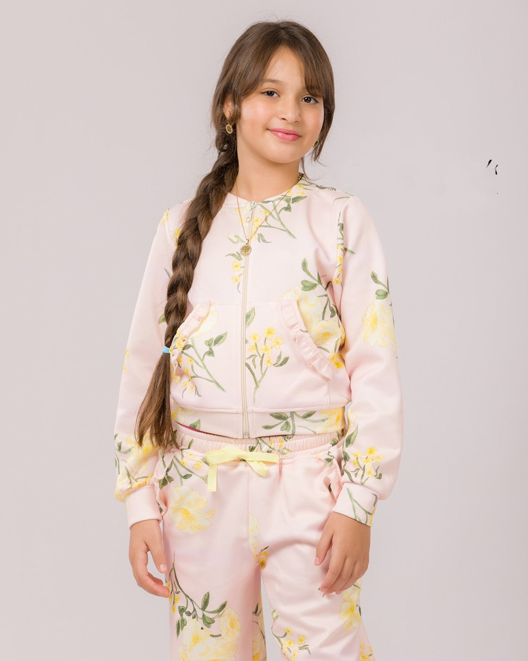 Ensemble Survette Fille Fleuri Rose Poudré