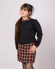 Ensemble Fille Noir & Jupe à Carreaux