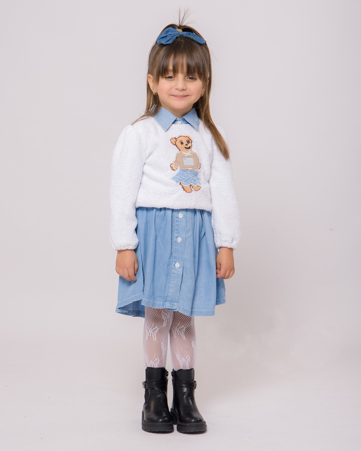 Ensemble Fille Robe en Jean & Pull Blanc