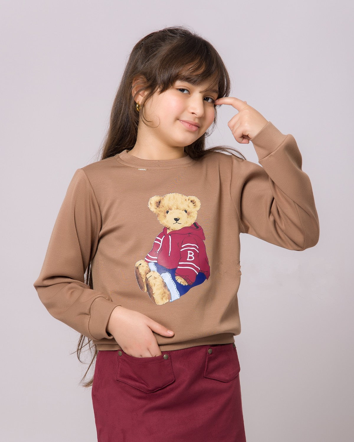 Ensemble Fille Pull Marron & Jupe Bordeaux