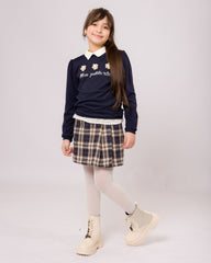 Ensemble Fille Bleu Marine & Jupe à Carreaux